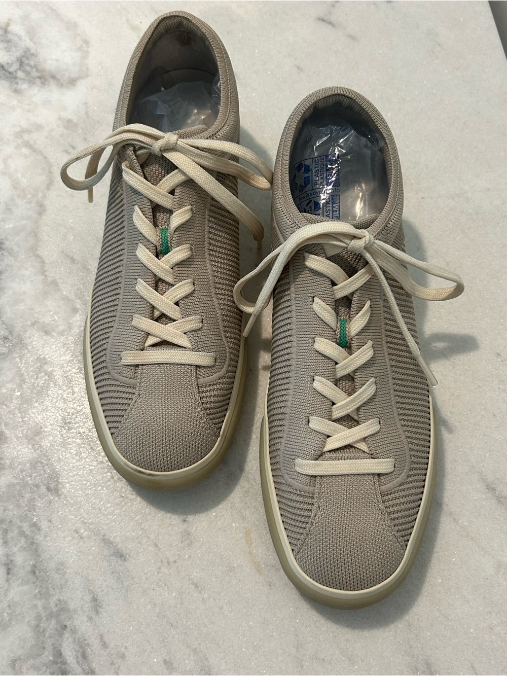 Ladies Rothy's Beige Sneakers. Excellent condition. 18 recycled plastic bottles.